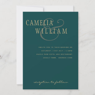 Invitation Peacock Turquoise Green Gold Ampersand 