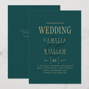 Invitation Peacock TURQUOISE Vert Or Monochrome Mariage Invit