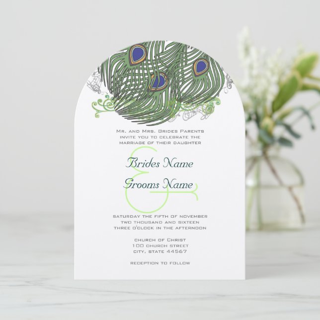 Invitation Peacock Vintage Feathers (Debout devant)