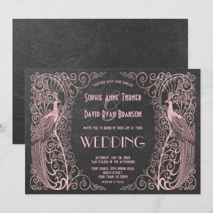 Invitation Peacocks Art Déco rose Noir Mariage Inviter