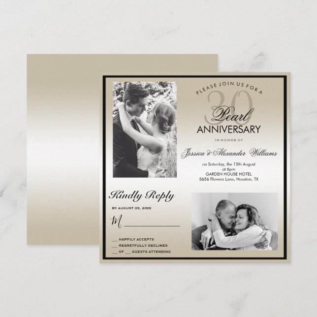 Invitation Pearl 30ème Mariage Anniversaire double photo (Devant / Derrière)