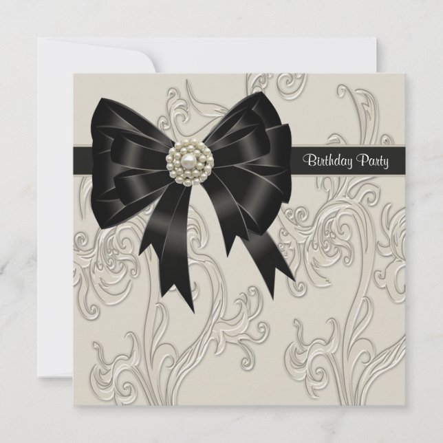 Invitation Pearl Black and Cream Swirl Anniversaire (Devant)