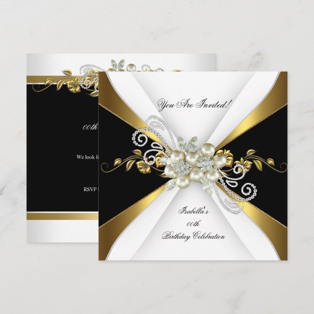 Invitation Pearl Black Gold Silver Diamond Anniversaire 3 (Devant / Derrière)