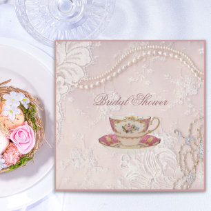 Invitation Pearl Blush dentelle rose podal Tea Party Invitati
