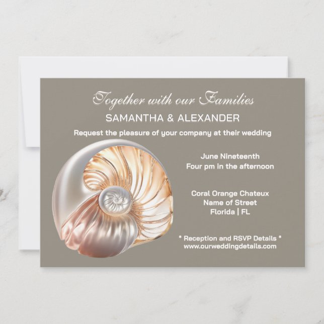 Invitation Pearl Conch Shell Beach Wedding (Devant)