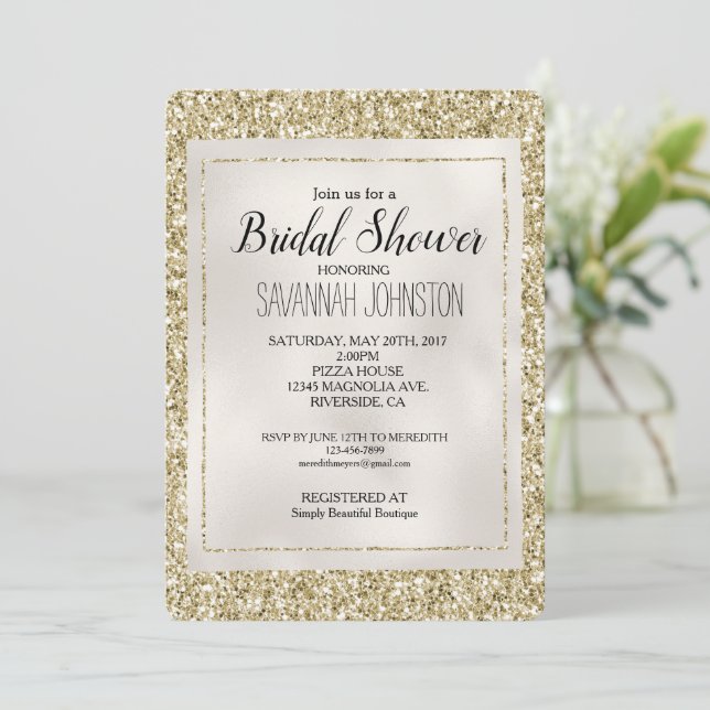 Invitation Pearl d'or Parties scintillant blanche brillante (Debout devant)