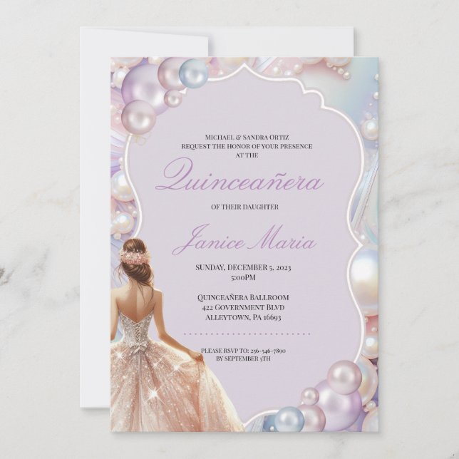 Invitation Pearl Dream rose violet Quinceañera (Devant)