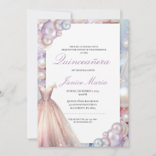Invitation Pearl Dream rose violet Quinceañera