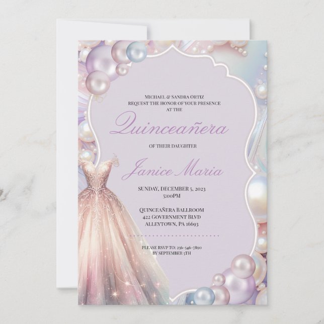 Invitation Pearl Dream rose violet Quinceañera (Devant)