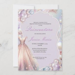 Invitation Pearl Dream rose violet Quinceañera