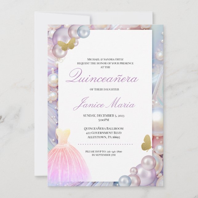 Invitation Pearl Dream rose violet Quinceañera (Devant)