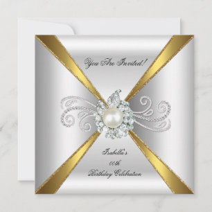 Invitation Pearl Gold Diamond Argent Anniversaire