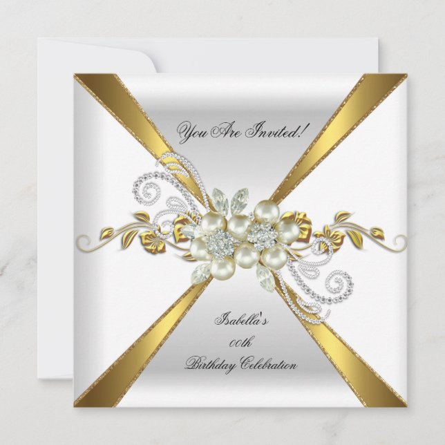 Invitation Pearl Gold Diamond Argent Anniversaire fête 2 (Devant)