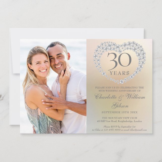 Invitation Pearl Heart 30e anniversaire du Mariage Photo (Devant)
