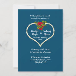 Invitation Pearl Heart et Red Roses Valentine Mariage