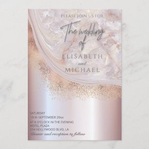 Invitation Pearl rose or marbre agate calligraphie métallique