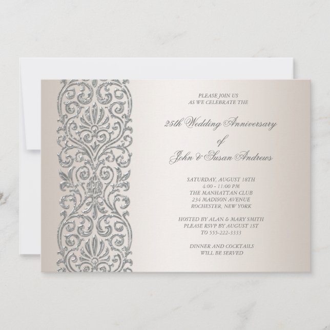Invitation Pearl Silver Border 25th Anniversary Party (Devant)