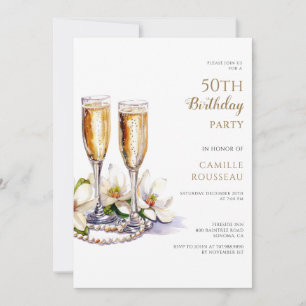 Invitation Pearls And Prosecco 50e fête d'anniversaire