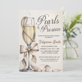 Invitation Pearls and Prosecco White Bow Bridal Shower 