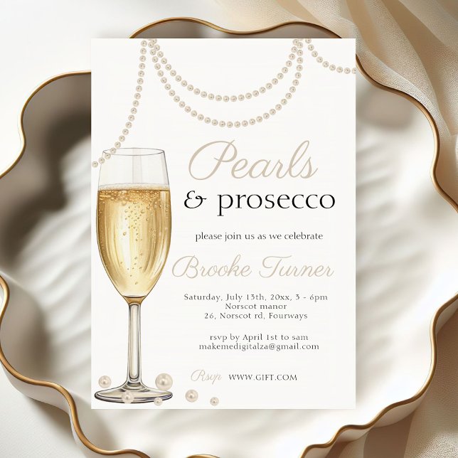Invitation Pearls et Prosecco élégant brunch nuptiale Douche (Pearls and Prosecco bridal shower invitation)