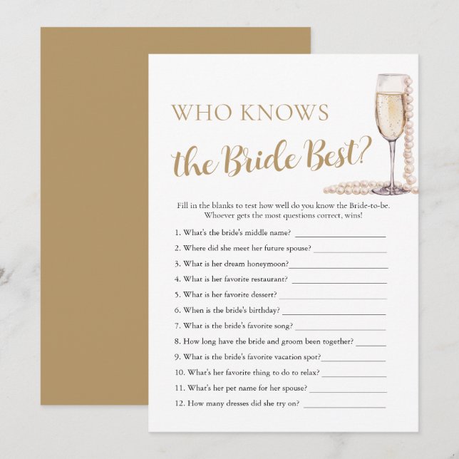 Invitation Pearls et Prosecco qui connaît la mariée meilleur  (Devant / Derrière)