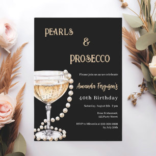 Invitation Pearls Prosecco anniversaire d'or noir