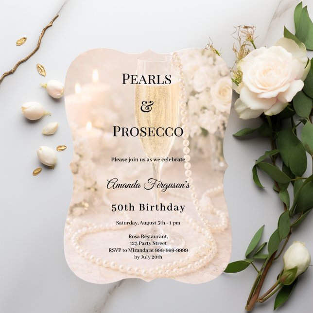 Invitation Pearls Prosecco Champagne elegant birthday  (Créateur téléchargé)