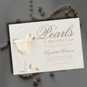 Invitation Pearls Prosecco Elegant Ecru Brunch Fête des marié