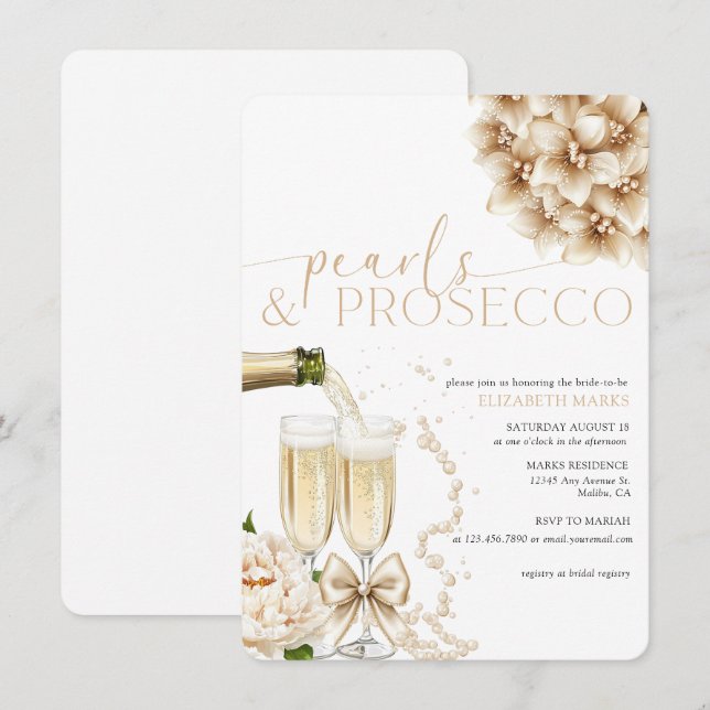 Invitation Pearls Prosecco Élégante Fête des mariées moderne (Devant / Derrière)