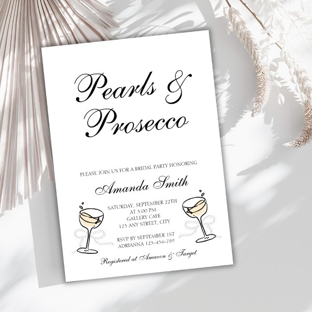 Invitation Pearls & Prosecco Élégante fête nuptiale (Pearls & Prosecco Elegant Bridal Party Invitation)