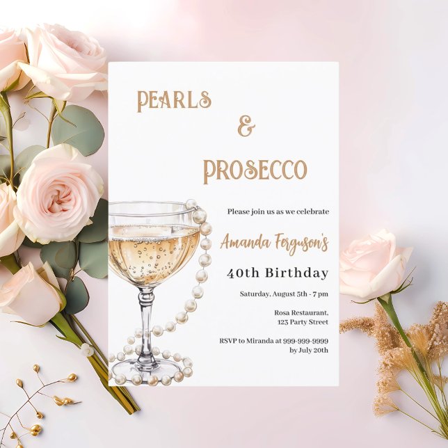 Invitation Pearls Prosecco élégantes bulles d'anniversaire (Créateur téléchargé)