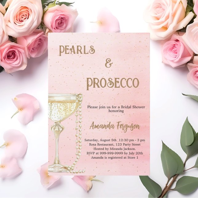Invitation Pearls Prosecco Fête des mariées élégante rose (Créateur téléchargé)