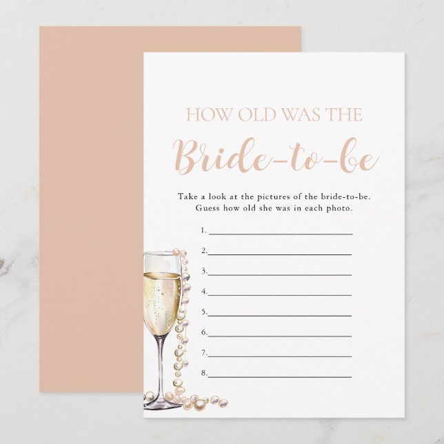 Invitation Pearls & Prosecco L'âge de la mariée au jeu (Devant / Derrière)