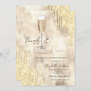Invitation Pearls Prosecco Parties scintillant  or Fête des m