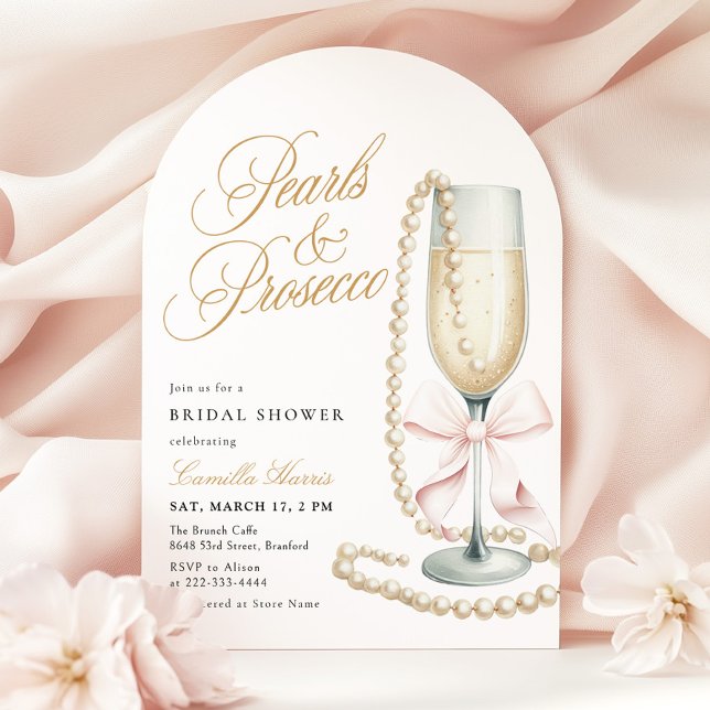 Invitation Pearls & Prosecco Pink Bow Bridal Shower (Créateur téléchargé)