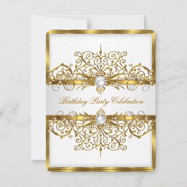 Invitation Pearls White Gold Élégante fête d'anniversaire 3 (Devant)