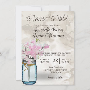 INVITATION PEAS ROSE DOUX VINTAGE MASON JAR WATERCOLOR