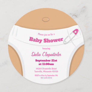 Invitation Peau Brown légère et couche rose Baby shower
