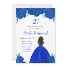 Peau foncée Princesse Florale Bleue Fête d'anniver