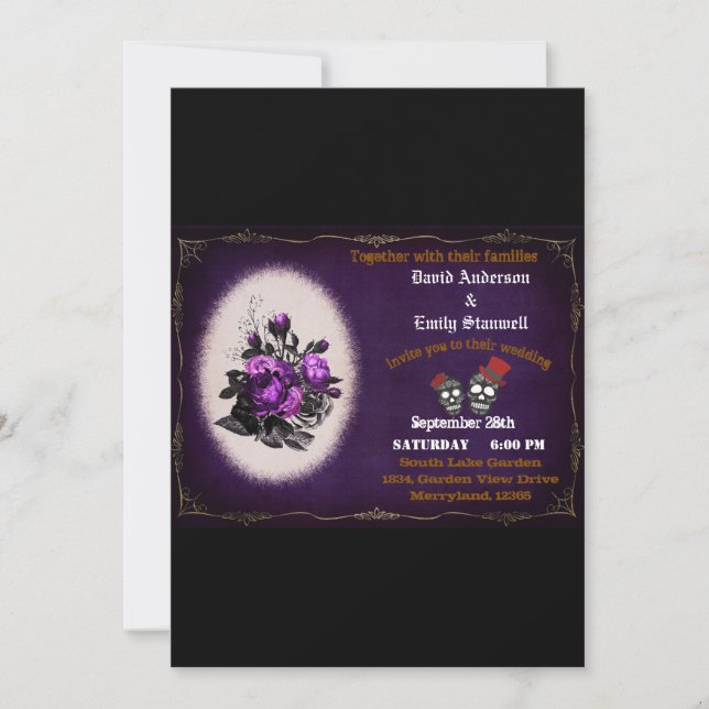 Invitation Peau gothique violet blanc Floral Halloween Mariag (Devant)