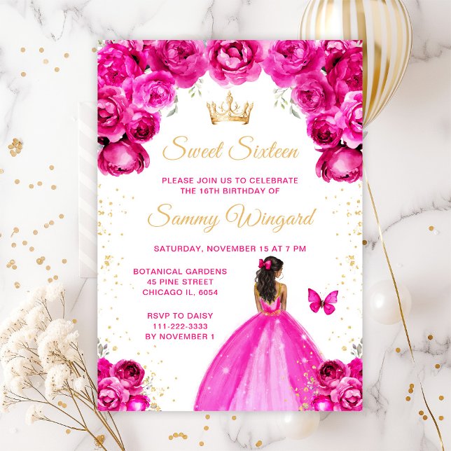 Invitation Peau noire rose chaude princesse Sweet sixteen (Créateur téléchargé)