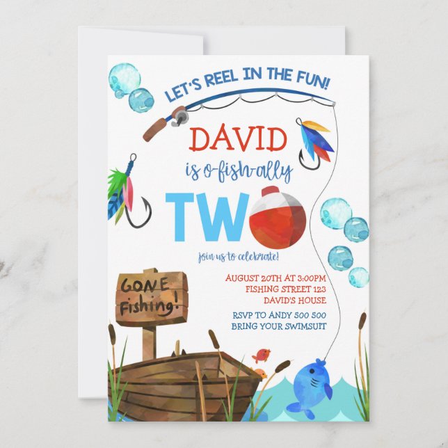 Invitation Pêche 2e anniversaire garçon O-fish-ally (Devant)