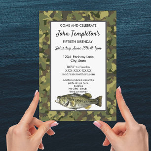 Invitation Pêche adulte robuste Anniversaire Homme Camo Fish 