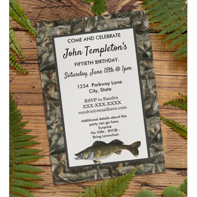 Invitation Pêche adulte robuste Anniversaire Homme Camo Fish (Créateur téléchargé)