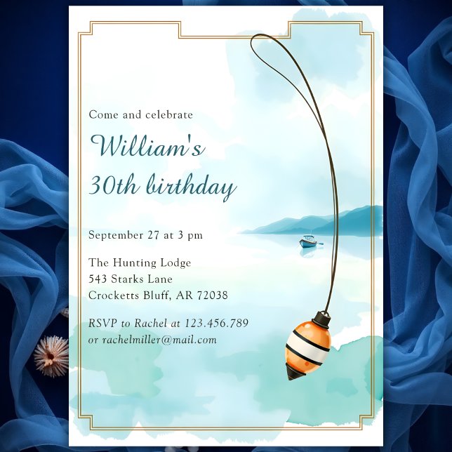 Invitation Pêche Anniversaire pour Hommes 30e fête d'annivers (Fishing Birthday Invitation for Men Rustic 30th Birthday Party Invite)
