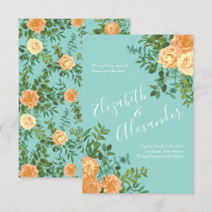 Invitation Pêche Aqua Turquoise Mariage Roses Floral
