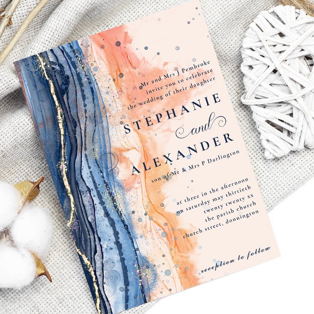 Invitation Pêche aquarelle et Mariage officiel bleu (Créateur téléchargé)