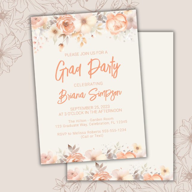 Invitation Pêche Beige Ivory Floral Graduation Party (Créateur téléchargé)