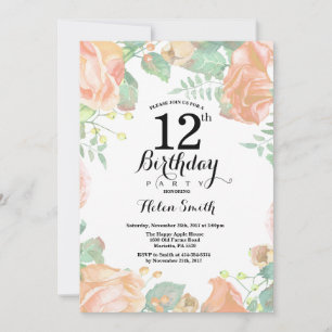 Invitation Pêche botanique Florale 12e anniversaire Invitatio