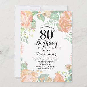 Invitation Pêche botanique Florale 80e anniversaire Invitatio
